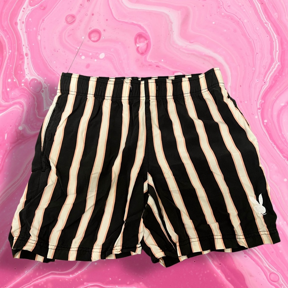 Playboy x PacSun Black & Cream Striped Shorts – Size Small